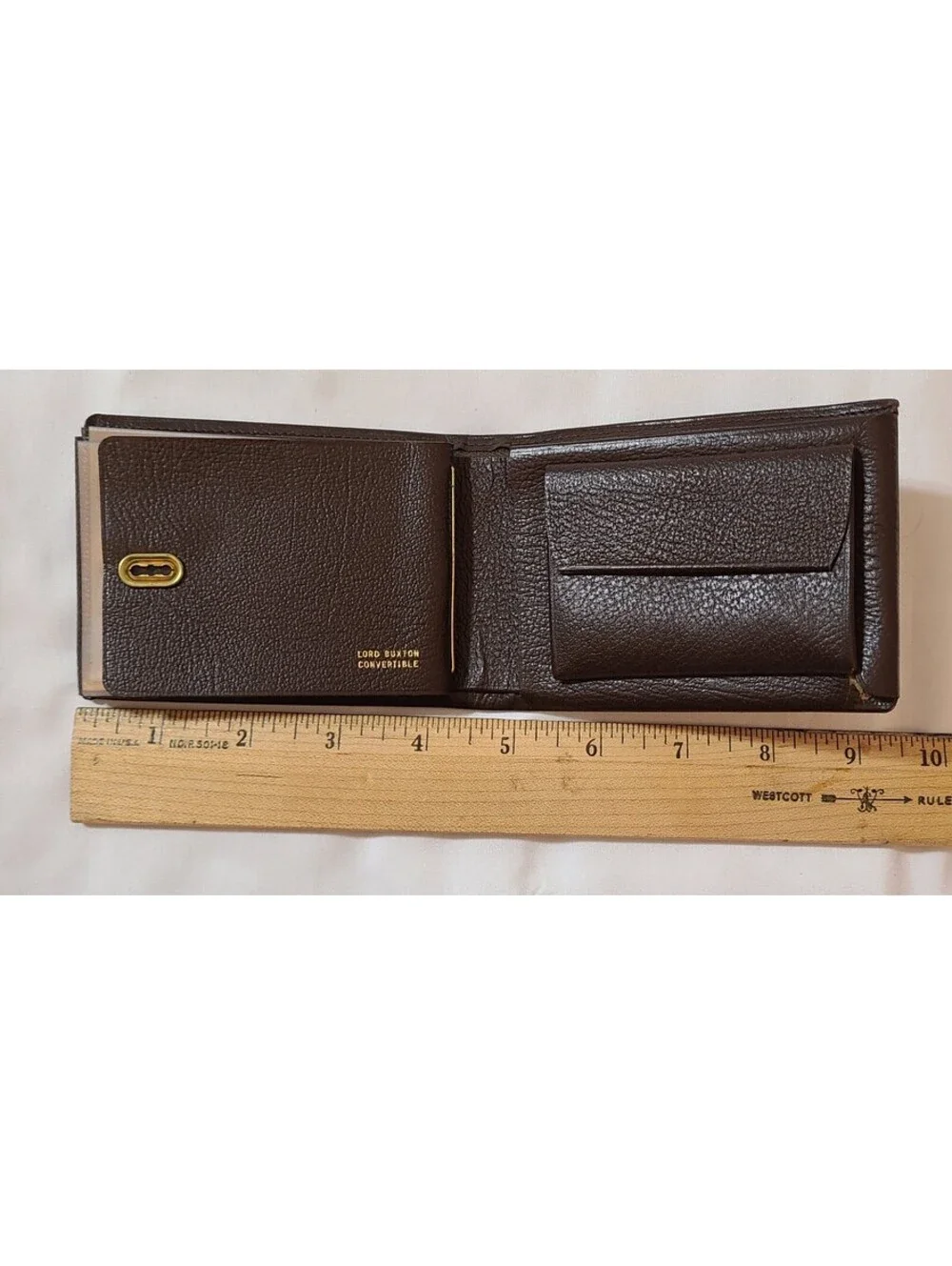 Vtg Lord Buxton Convertible Cowhide Leather Brown Wallet Key & Photo Insert EUC
